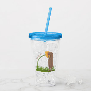 Cute prairie dog sniffing flower cartoon acrylic tumbler