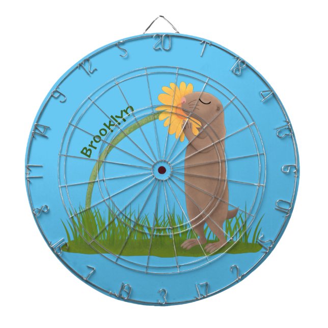 Cute prairie dog sniffing flower cartoon dartboard (Front)