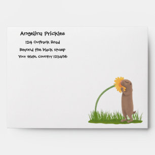 Cute prairie dog sniffing flower cartoon envelope