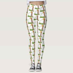 Cute prairie dog sniffing flower cartoon leggings