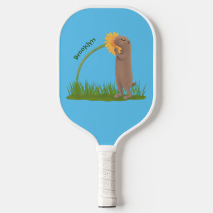 Cute prairie dog sniffing flower cartoon  pickleball paddle