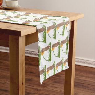 Cute prairie dog sniffing flower cartoon short table runner