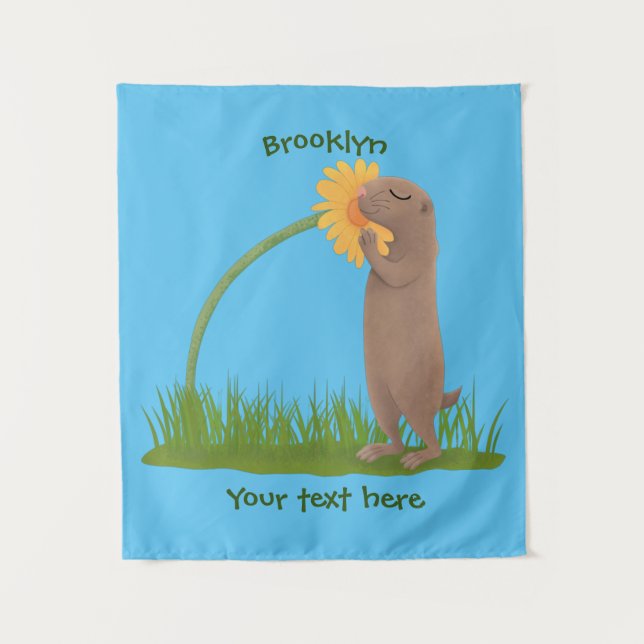 Cute prairie dog sniffing flower cartoon tapestry (Front)