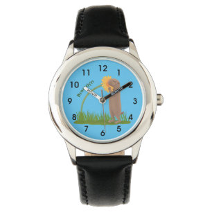 Cute prairie dog sniffing flower cartoon watch