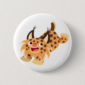 Cute Prankish Cartoon Bobcat Button Badge