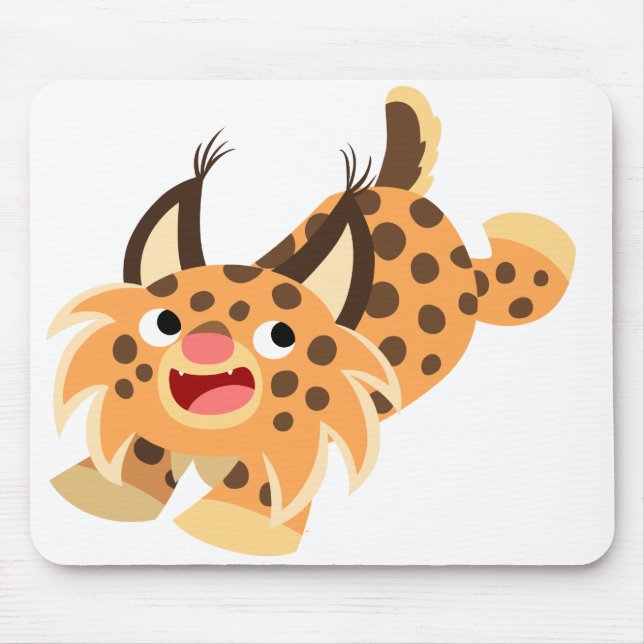 Cute Prankish Cartoon Bobcat Mousepad (Front)