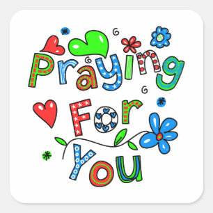 Cute Praying For You Greeting Text Expression Square Sticker