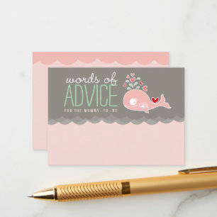 Cute Pregnant Pink Whale Baby Shower Game Mummy Advice Card