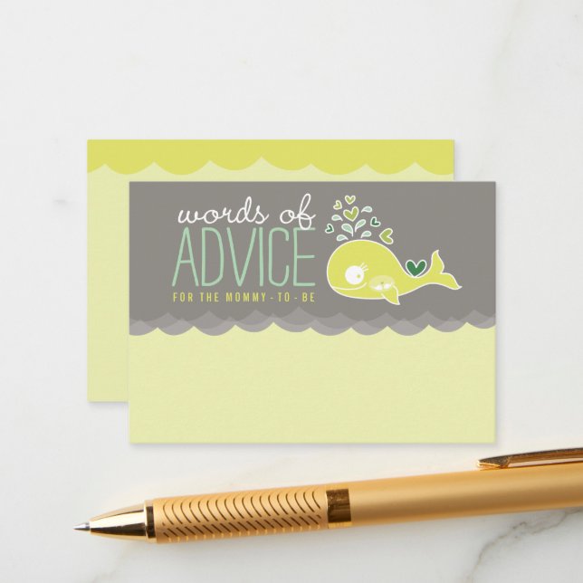 Cute Pregnant Whale Baby Shower Mummy Advice Cards (Front/Back In Situ)