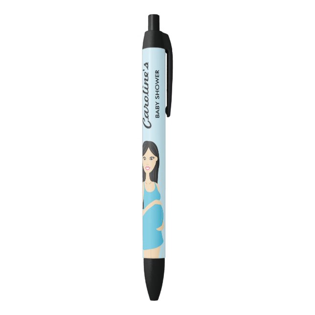 Cute Pregnant Woman In Blue Baby Shower Black Ink Pen (Bottom (Vertical))