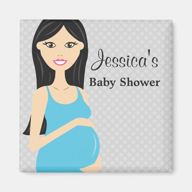 Cute Pregnant Woman In Blue Dress Baby Shower Magnet (Front)