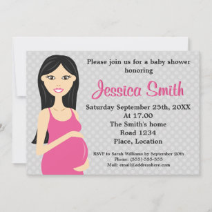 Cute Pregnant Woman In Pink Dress Baby Shower Invitation