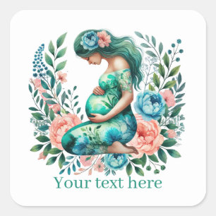 Cute pregnant woman Mummy add text  Square Sticker