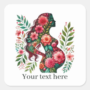 Cute pregnant woman Mummy add text Square Sticker