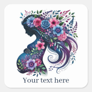 Cute pregnant woman Mummy add text  Square Sticker