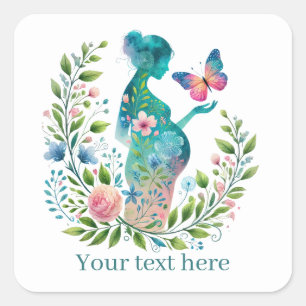 Cute pregnant woman Mummy add text Square Sticker