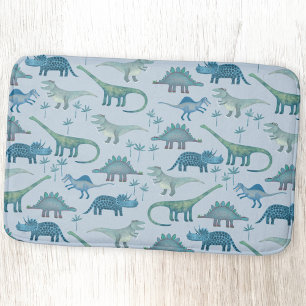 Cute Prehistoric Blue Dinosaur Pattern Bath Mat