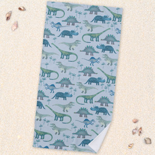 Cute Prehistoric Blue Dinosaur Pattern Beach Towel