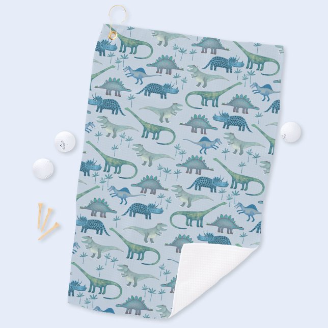 Cute Prehistoric Blue Dinosaur Pattern Golf Towel (Dinosaur pattern fun golf towel)