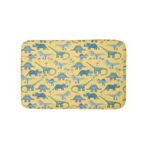 Cute Prehistoric Dinosaur Pattern Yellow Bath Mat