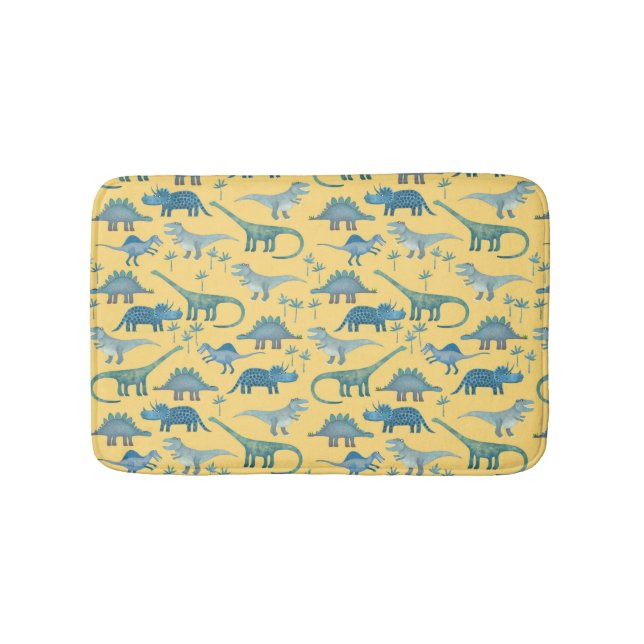 Cute Prehistoric Dinosaur Pattern Yellow Bath Mat (Front)