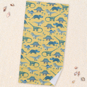 Cute Prehistoric Dinosaur Pattern Yellow Beach Towel