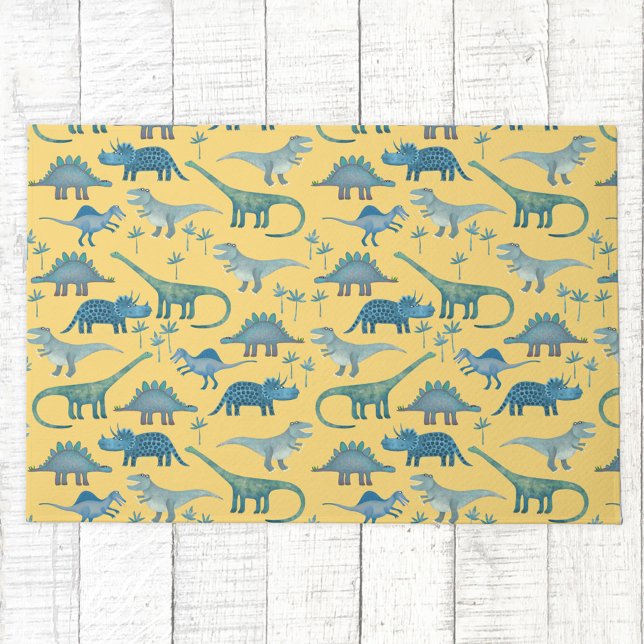 Cute Prehistoric Dinosaur Pattern Yellow Doormat (Dinosaur pattern yellow doormat)