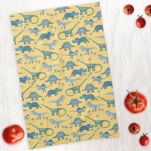 Cute Prehistoric Dinosaur Pattern Yellow Tea Towel