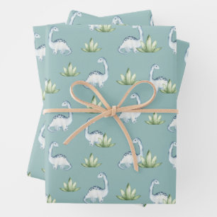 Cute Prehistoric Dinosaurs and Plants Pattern Wrapping Paper Sheet