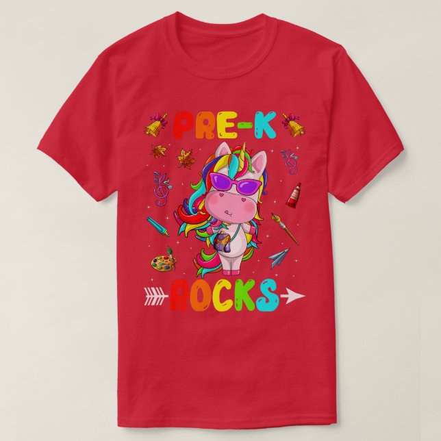 Cute PreK Rocks Unicorn Welcome Back To School Gir T-Shirt (Design Front)