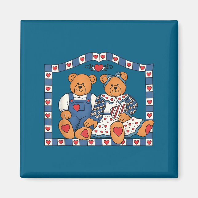 Cute Preppy 90s Frame Teddy Bear Magnet (Front)