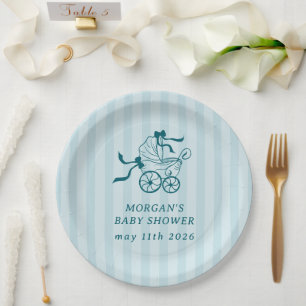 Cute Preppy Baby Stroller Baby Shower Paper Plate