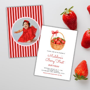 Cute Preppy Berry First 1st Birthday Photo Invitation