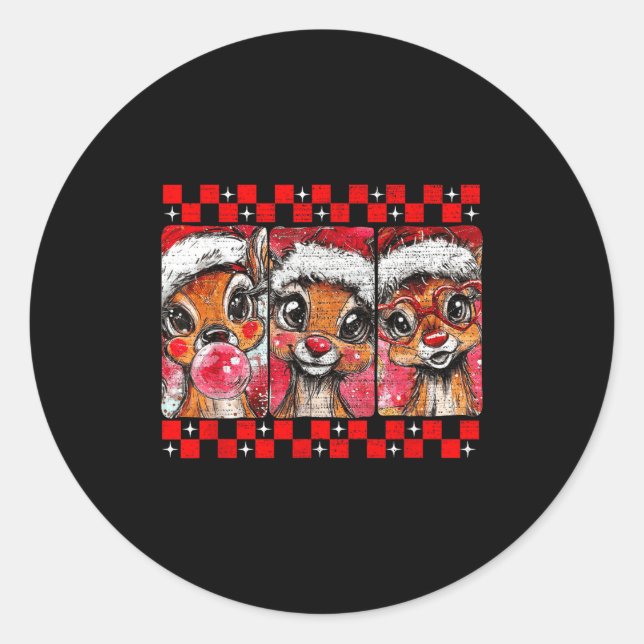 Cute Preppy Christmas,reindeer Brushstrokes Funny  Classic Round Sticker (Front)
