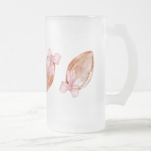 Cute preppy football fall women bow watercolor frosted glass beer mug