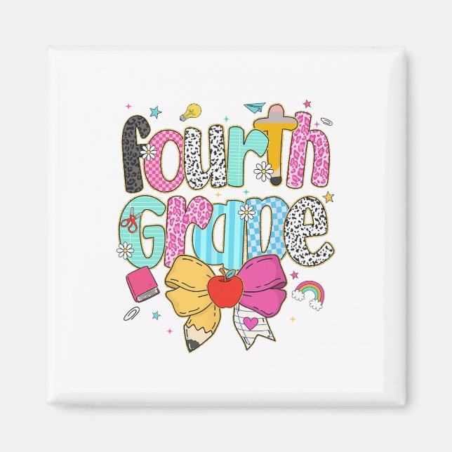 Cute Preppy Fourth Grade Teacher Leopard Coquette  Magnet (Front)