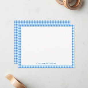 Cute Preppy Light Blue Gingham Border Personalized Card