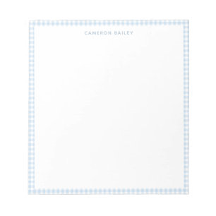 Cute Preppy Light Blue Gingham Plaid Personalised Notepad