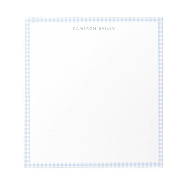 Cute Preppy Light Blue Gingham Plaid Personalised Notepad (Front)