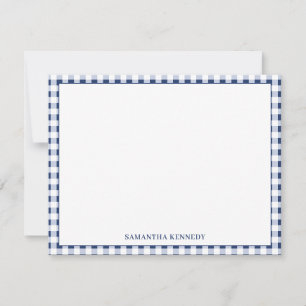 Cute Preppy Navy Blue Gingham Border Personalised Card