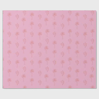 Cute Preppy Palm Trees and Cactus Retro Pink Wrapping Paper