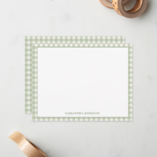 Cute Preppy Sage Green Gingham Border Personalised Card