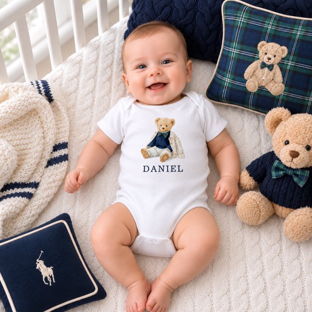 Cute Preppy Teddy Bear  Baby Bodysuit (Preppy Teddy Bear Baby Boy Bodysuit)