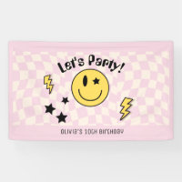 Cute Preppy Y2K Pink Retro Birthday Party Banner