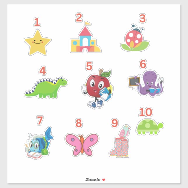 Cute Preschool Numbers 1-10 Vinyl Stickers (Sheet)