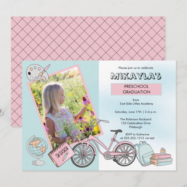 Cute Preschool Photo Girl Graduation Party Invitation (Front/Back)