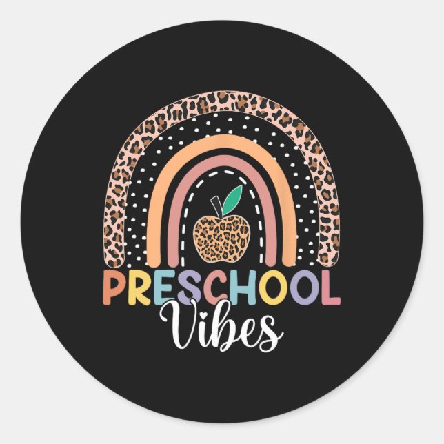 Cute Preschool Vibes Back To School Rainbow Leopar Classic Round Sticker (Front)