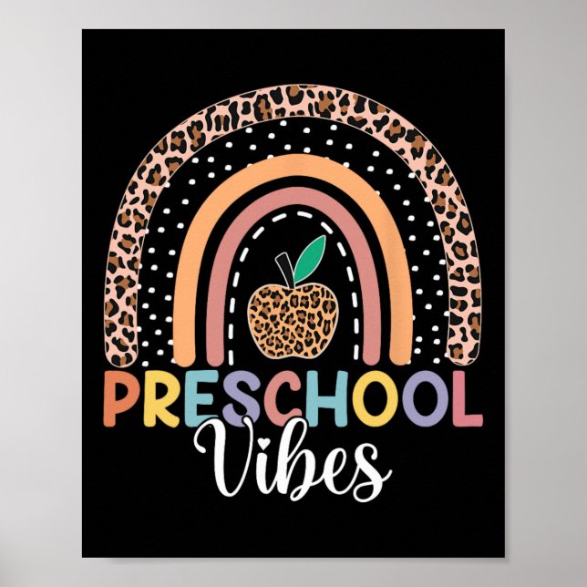 Cute Preschool Vibes Back To School Rainbow Leopar Poster (Front)