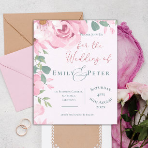Cute Pretty Blush Pink Florals Wedding invitation