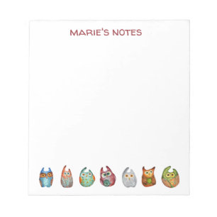 Cute Pretty Colourful Watercolor Owl Blank Notepad